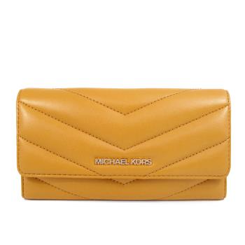 MICHAEL KORS 金字LOGO菱格三折壓扣式長夾(黃色)
