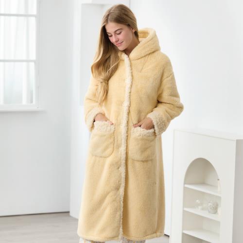 Rosemaid 羅絲美 - 暖暖冬季長袖睡袍 -奶茶粉/奶油黃【R4624】