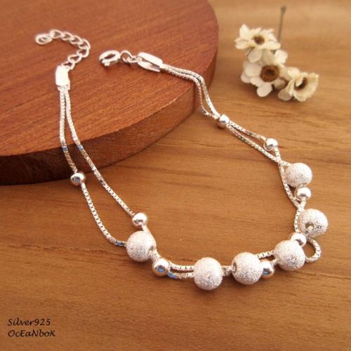 【海洋盒子】質感霧砂球球雙層925純銀手鍊