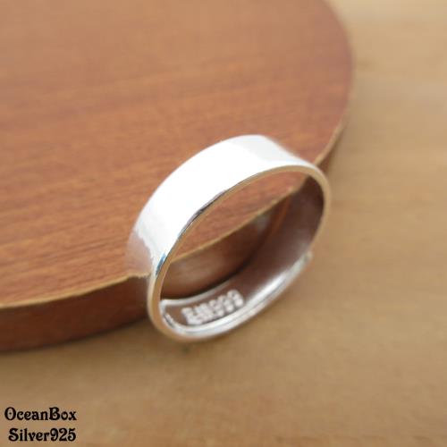 【海洋盒子】5MM寬。亮眼光滑平面素銀色足銀999純銀戒指.可調整戒圍