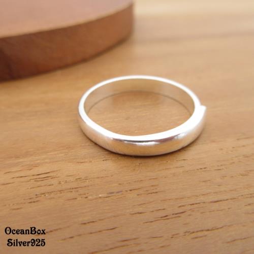 【海洋盒子】3MM寬。簡約亮面素銀色足銀999純銀戒指.可調整戒圍