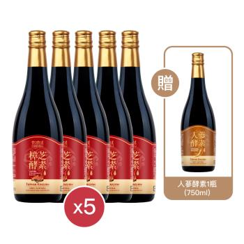 獨家(買5送1)【宜日宜酵】樟芝酵素750ml(5瓶)+贈人參酵素750ml(1瓶)-調整體質