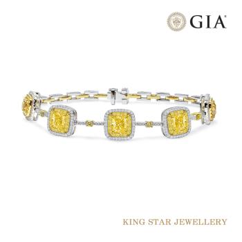 King Star GIA 5克拉 18K金 天然鑽石 VS 手鍊 黃彩鑽 絕世珍藏(枕型花式車工)