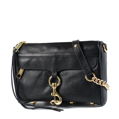 Rebecca minkoff MAC 流蘇真皮拉鍊斜背包-金釦黑/MINI