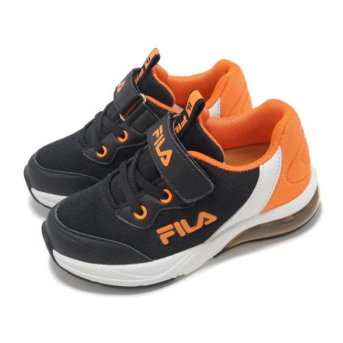 Fila 慢跑鞋 J413Z 大童 中童 小朋友 黑 橘 運動鞋 魔鬼氈 氣墊 斐樂 2J413Z066