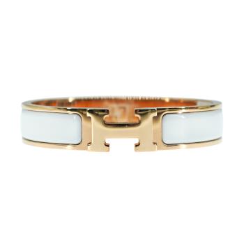 二手品 Hermes Clic H 琺瑯玫瑰金細版手環-PM(白)