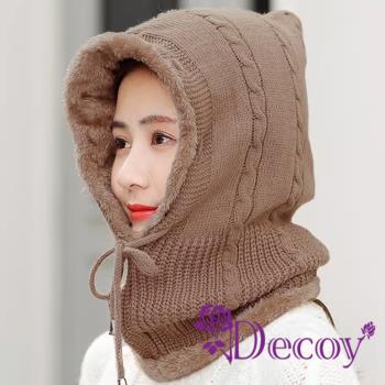 【Decoy】韓版潮流 秋冬女士戶外護耳針織保暖帽脖圍一體保暖帽/咖啡色