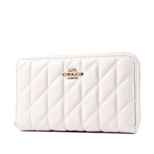 COACH Nappa牛皮絎縫拉鍊中夾-白色