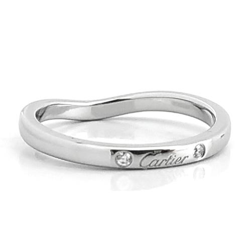 九五成新展示品-Cartier PT950鉑金-鑲三顆鑽Ballerine弧形婚戒48號