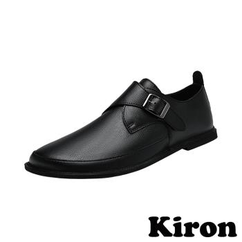 【KIRON】時尚金屬釦飾低跟皮鞋/時尚個性金屬皮帶釦飾低跟皮鞋 男鞋 黑