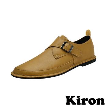 【KIRON】時尚金屬釦飾低跟皮鞋/時尚個性金屬皮帶釦飾低跟皮鞋 男鞋 黃
