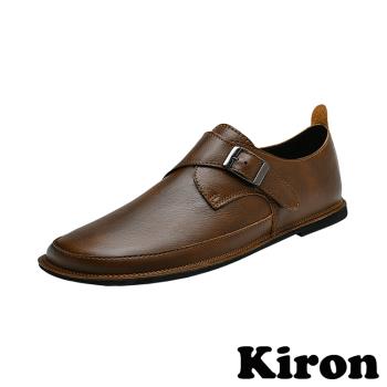 【KIRON】時尚金屬釦飾低跟皮鞋/時尚個性金屬皮帶釦飾低跟皮鞋 男鞋 棕