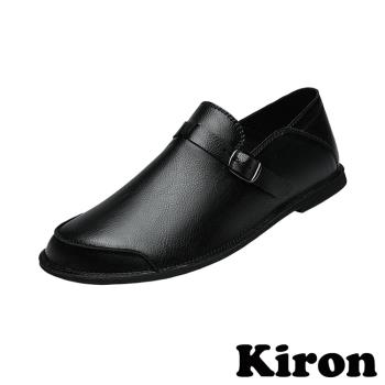 【KIRON】皮帶釦低跟樂福鞋/復古時尚細皮帶釦飾造型低跟樂福鞋 男鞋 黑