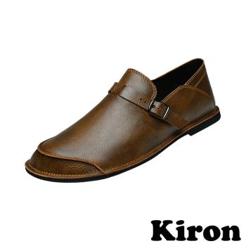 【KIRON】皮帶釦低跟樂福鞋/復古時尚細皮帶釦飾造型低跟樂福鞋 男鞋 棕