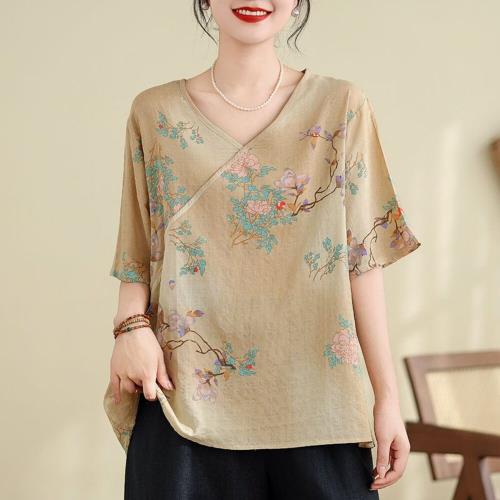  AKARA 輕優雅飄逸黃金葛綿麻五分袖上衣 (春秋 3XL有做 修身剪裁 中大尺碼)