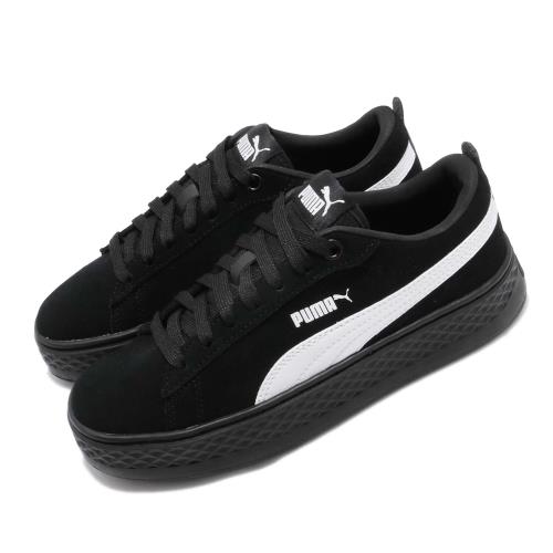 Puma 休閒鞋 Smash Platform 女鞋 基本款 麂皮 黑 白 復古 微厚底 36648802