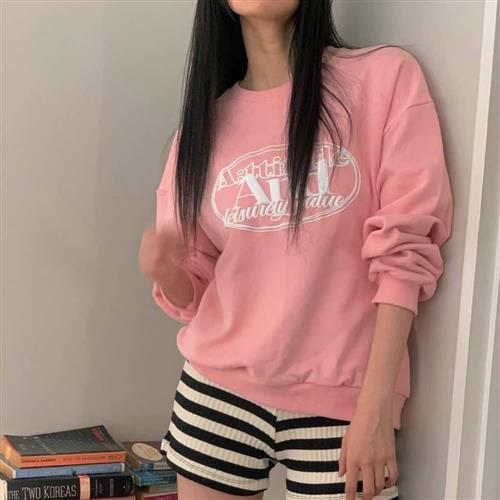 正韓T恤 立體字母印花長袖T恤FIVE1014-創翊韓都