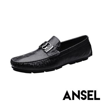 【ANSEL】真皮時尚軟皮紳士樂福鞋/真皮時尚軟皮金屬扣飾造型樂福鞋 紳士鞋 男鞋 黑