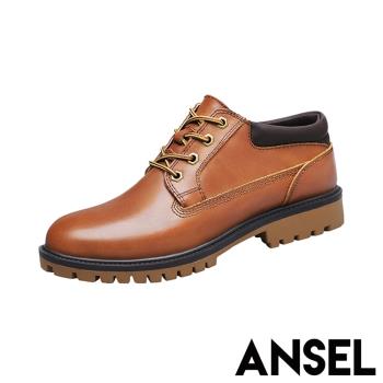 【ANSEL】真皮時尚設計休閒工裝鞋/真皮頭層牛皮時尚設計百搭休閒工裝鞋 男鞋 棕