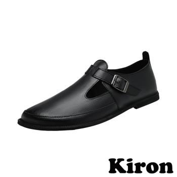 【KIRON】時尚T字釦低跟皮鞋/時尚個性金屬T字皮帶釦飾造型低跟皮鞋 男鞋 黑