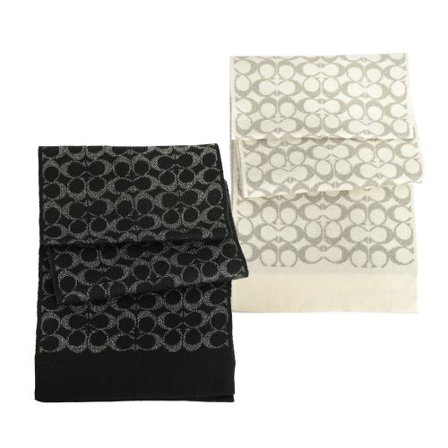 COACH 滿版CC Logo 羊毛及金屬纖維圍巾(任選) CK719