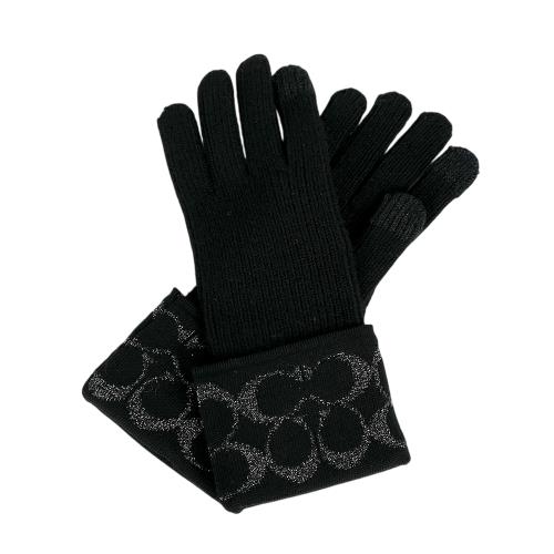 COACH 金屬 CC Logo 羊毛手套(黑色)