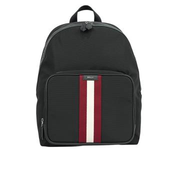BALLY Code 紅白織帶尼龍拉鍊口袋後揹包(黑色)