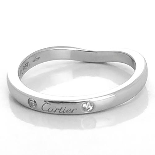 九五成新展示品-Cartier PT950鉑金-鑲三顆鑽Ballerine弧形婚戒45號
