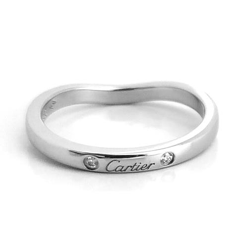 九五成新展示品-Cartier PT950鉑金-鑲三顆鑽Ballerine弧形婚戒47號