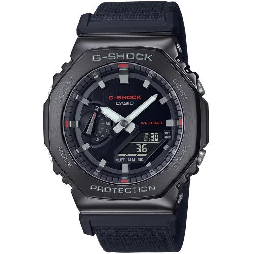CASIO G-SHOCK 金屬X帆布八角造型計時錶/黑色/GM-2100CB-1A