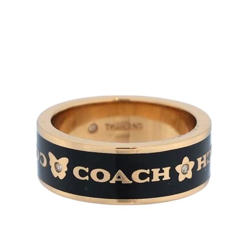 COACH 愛心及星星圖案琺瑯戒指(黑色/金色)