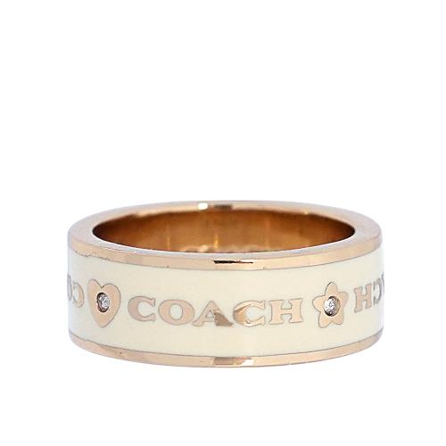COACH 愛心及星星圖案琺瑯戒指(白色/金色)