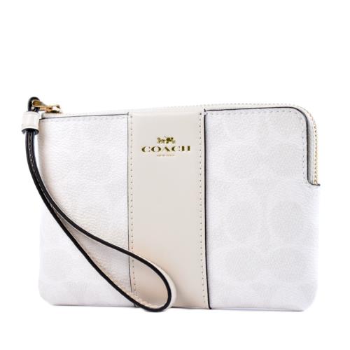 COACH 配色防刮皮革手拿包-純白