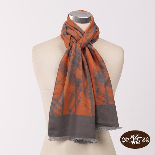 【岱妮蠶絲】純蠶絲保暖絲拉絨圍巾-岩灰暖橘(WYG0ZA01)