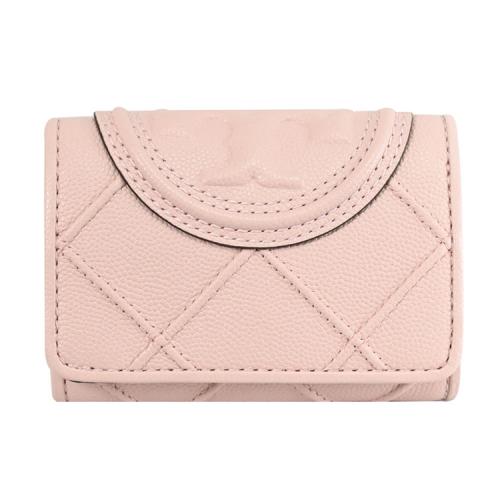 TORY BURCH 158612 浮雕LOGO菱格紋皮革三折小短夾.粉|鞋/飾品/配件|ETMall東森購物網