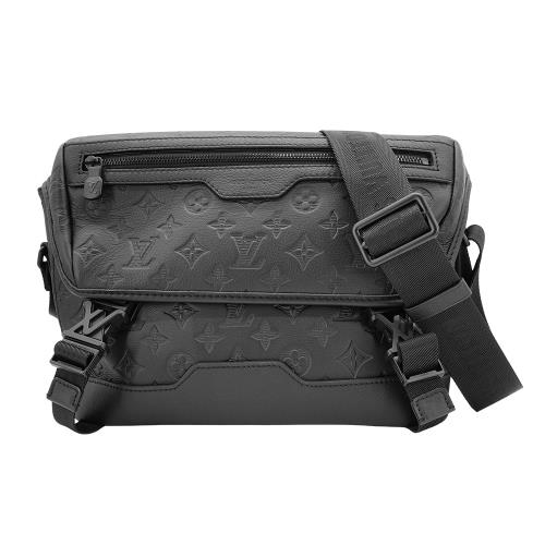 Louis Vuitton 展示品 Messenger Voyager PM 皮革翻蓋雙釦斜背郵差包(M25121-黑)