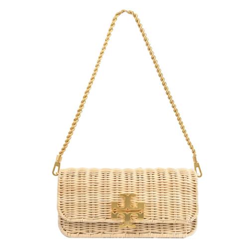 TORY BURCH 148609 Eleanor 柳編草編翻蓋單肩鍊包/晚宴包.淺褐邊