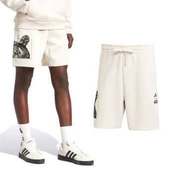 Adidas M SW TM 男款 米白色 運動 休閒 訓練 慢跑 口袋 印花 短褲 JI5721