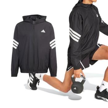 Adidas GYM+3S WND Break 男款 黑色 運動 休閒 拉鍊 網眼 口袋 連帽 外套 JM6753