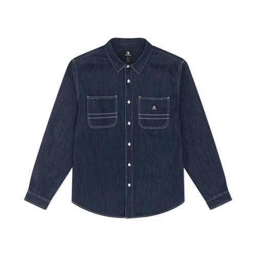 Converse Woven LS Button Down 男款 藍色 休閒 襯衫 上衣 長袖 10028411-A01