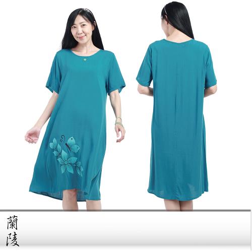 蘭陵古典優雅印花連身洋裝