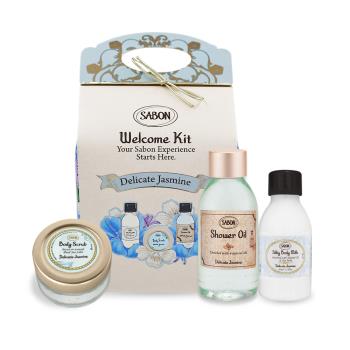 SABON 茉莉花語明星三部曲推薦組[沐浴油100ml+磨砂膏60g+絲綢身體乳液50ml]-國際航空版