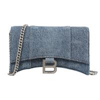 BALENCIAGA 巴黎世家 656050 Hourglass 牛仔帆布WOC斜背鍊包.藍
