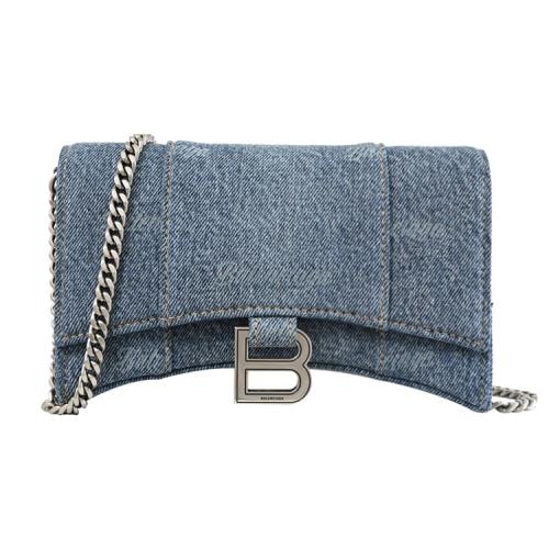 BALENCIAGA 巴黎世家 656050 Hourglass 牛仔帆布WOC斜背鍊包.藍