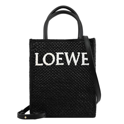 LOEWE Standard A5 品牌LOGO質感草編手提兩用托特包.黑