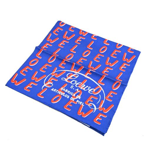 LOEWE 撞色英字LOGO花紋質感絲質大方巾.藍/紅