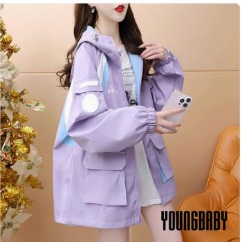 【YOUNGBABY中大碼】立體大口袋三色拼接連帽防風冷氣房外套 中大尺碼女裝