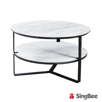 【SingBee 欣美】 石紋圓形雙層茶几CT-80R(子母茶几 咖啡桌 客廳桌 桌子 茶几組合 置物桌)