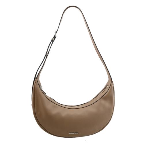 MICHAEL KORS AVRA 經典浮雕LOGO全皮革肩/斜背彎月包.棕色