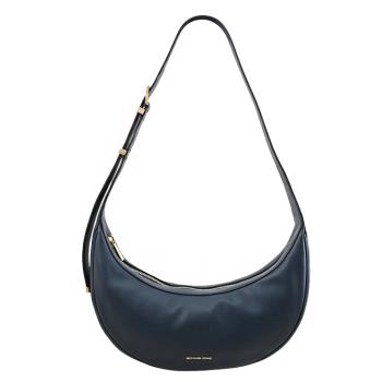 MICHAEL KORS AVRA 經典浮雕LOGO全皮革肩/斜背彎月包.深藍
